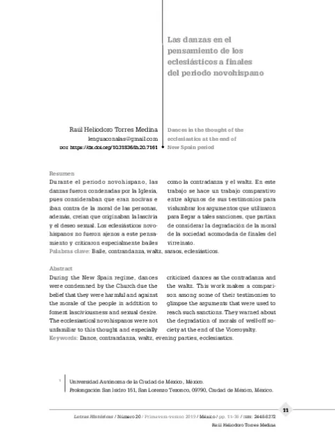 Las danzas en el pensamiento de los eclesiásticos a finales del periodo novohispano