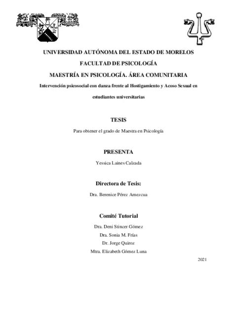 Intervención psicosocial con danza frente al hostigamiento y acoso sexual en estudiantes universitarias