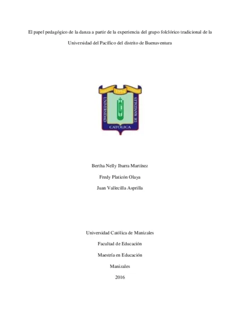 El papel pedagógico de la danza a partir de la experiencia del grupo folclórico tradicional de la Universidad del Pacífico del Distrito de Buenavantura