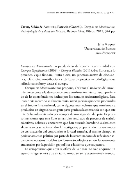 Silvia Citro & Patricia Aschieri (Coord.) | Cuerpos en Movimiento. Antropología de y desde las Danzas.