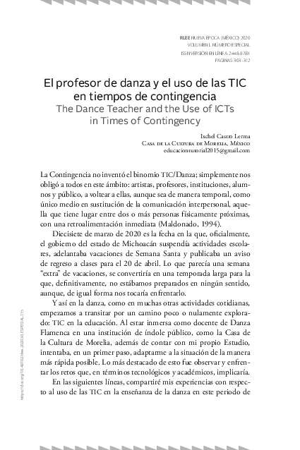 El profesor de danza y el uso de las TIC en tiempos de contingencia