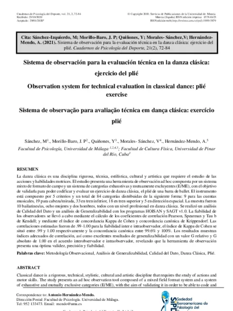 Sistema de observación para la evaluación técnica en la danza clásica: ejercicio del plié