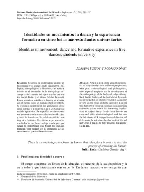 Identidades en movimiento: la danza y la experiencia formativa en cinco bailarinas-estudiantes universitarias