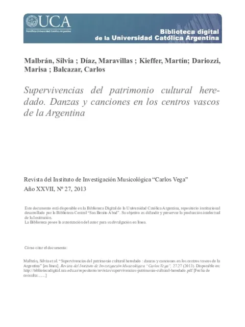 Supervivencias del patrimonio cultural heredado. Danzas y canciones en los centros vascos de la Argentina