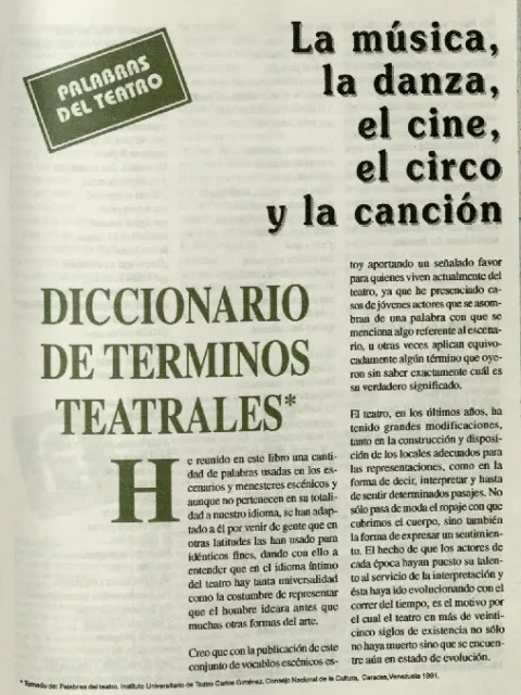 La música, la danza, el circo, el cine y la canción. Diccionario de términos teatrales.
