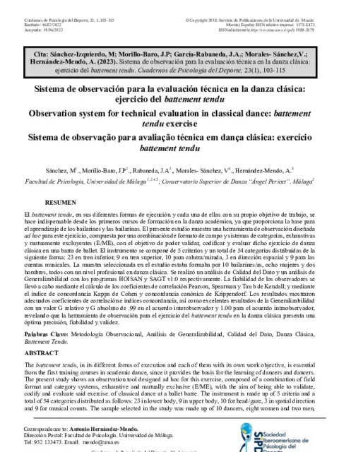 Sistema de observación para la evaluación técnica en la danza clásica: ejercicio del battement tendu