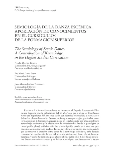 Semiología de la danza escénica. Aportación de conocimientos en el currículum de la formación superior