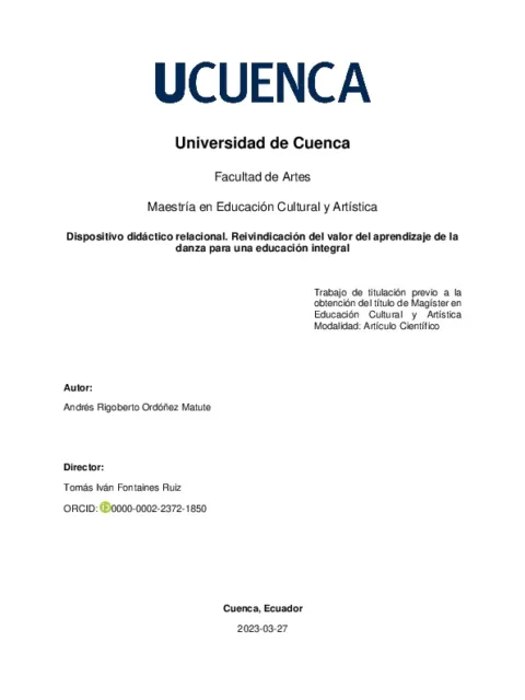 Dispositivo didáctico relacional: reivindicación del valor del aprendizaje de la danza para una educación integral