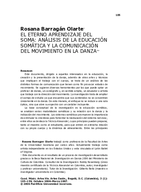 El eterno aprendizaje del soma: Análisis de la educación somática y la comunicación del movimiento en la danza