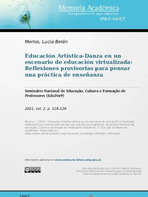 Educación Artística-Danza en un escenario de educación virtualizada: Reflexiones provisorias para pensar una práctica de enseñanza