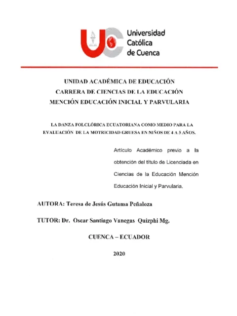 La danza folclórica ecuatoriano como medio para la evaluación de la motricidad gruesa en niños a 4 a 5 años