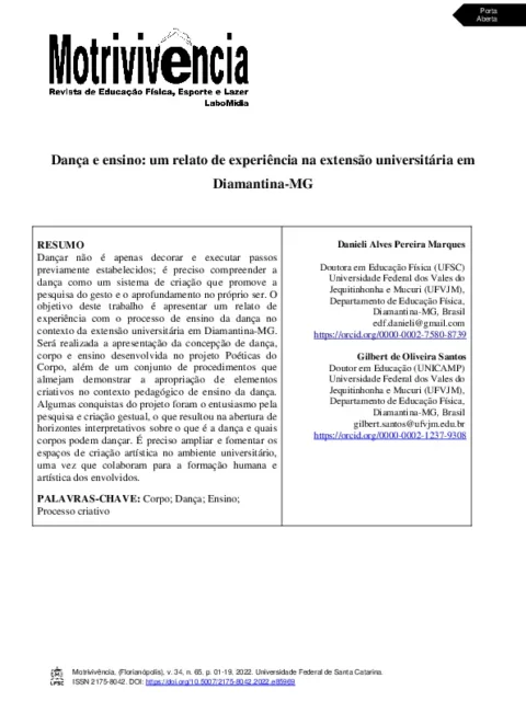 Dance and teaching: an experience report in the university extension in Diamantina-MG