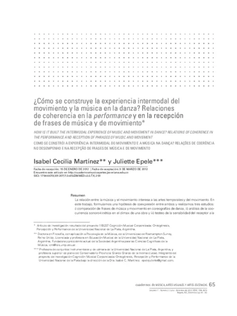¿Cómo se construye la experiencia intermodal del movimiento y la música en la danza? Relaciones de coherencia en la performance de frases de música y de movimiento