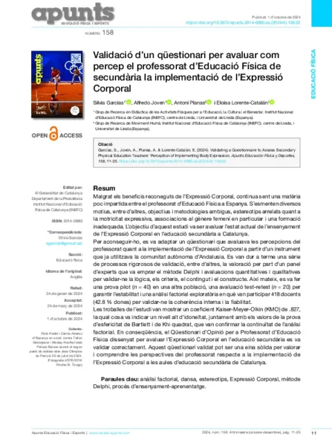 Validación de un cuestionario para evaluar cómo percibe el profesorado de Educación Física de secundaria la implementación de la Expresión Corporal