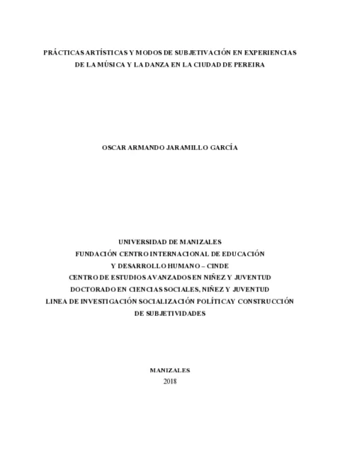 Prácticas artísticas y modos de subjetivación en experiencias de la música y la danza en la ciudad de Pereira