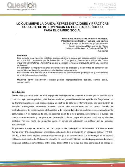 Lo que mueve la danza: representaciones y prácticas sociales de intervención en el espacio público para el cambio social