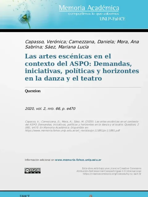 Las artes escénicas en el contexto del ASPO: Demandas, iniciativas, políticas y horizontes en la danza y el teatro