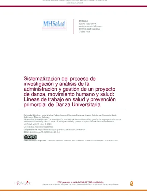 Systematization of the Research and Analysis Process of Administration and Management of a Dance, Human Movement and Health Project: Lines of Work in Health and Primary Prevention of Danza Universitaria