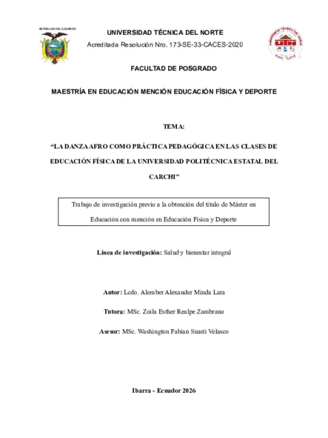 La danza afro como práctica pedagógica en las clases de educación física de la Universidad Politécnica Estatal del Carchi