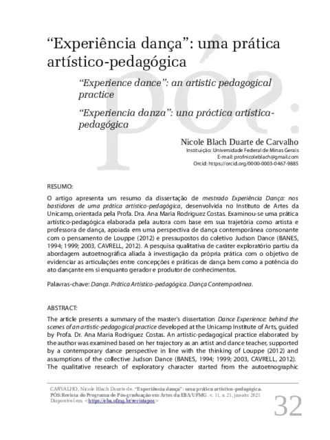 “Experience dance”: an artistic pedagogical practice