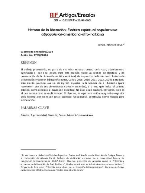 Uma Historia de la liberación : Estética espiritual popular viva abyayalence-americana-afro-haitiana