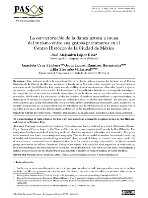 La estructuración de la danza azteca a causa del turismo entre sus grupos precursores en el Centro Histórico de la Ciudad de México