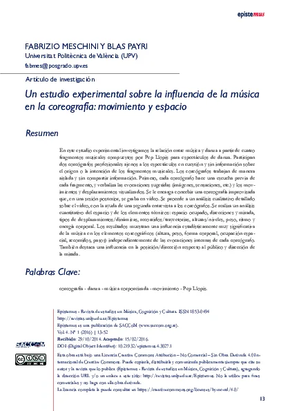 Un estudio experimental sobre la influencia de la música en la coreografía: movimiento y espacio