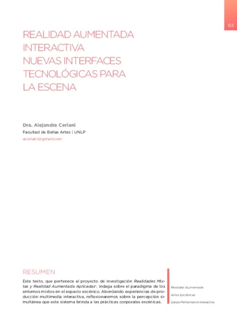 Realidad aumentada interactiva: nuevas interfaces tecnológicas para la escena
