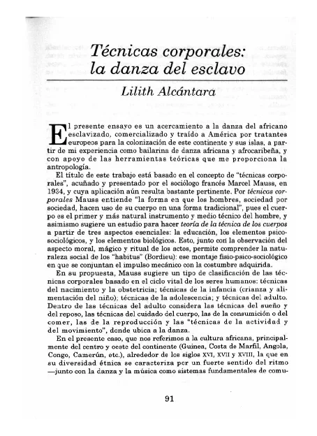 Técnicas corporales : la danza del esclavo