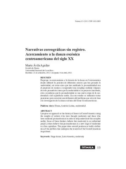 Narrativas coreográficas sin registro. Acercamiento a la danza escénica centroamericana del siglo XX