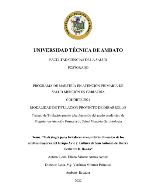 Estrategia para fortalecer el equilibrio dinámico de los adultos mayores del Grupo Arte y Cultura de San Antonio de Ibarra mediante la danza