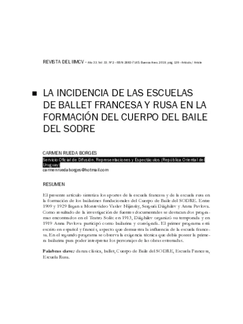 La incidencia de las escuelas de ballet francesa y rusa en la formación del Cuerpo del Baile del Sodre