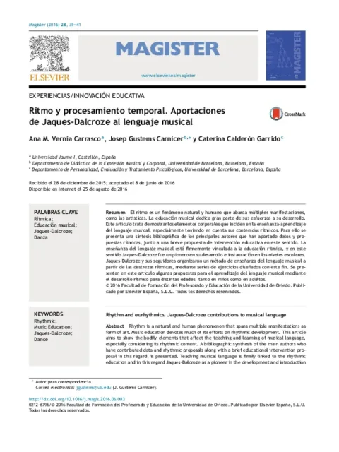 Ritmo y procesamiento temporal : aportaciones de Jaques-Dalcroze al lenguaje musical