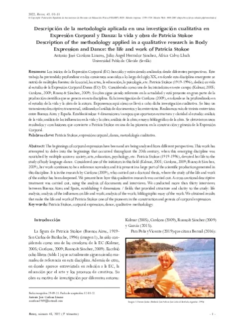 Descripción de la metodología aplicada en una investigación cualitativa en Expresión Corporal y Danza: la vida y obra de Patricia Stokoe (Description of the methodology applied in a qualitative research in Body Expression and Dance: the life and work of