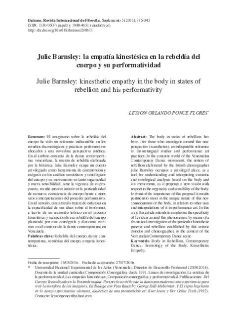 Julie Barnsley: la empatía kinestésica en la rebeldía del cuerpo y su performatividad