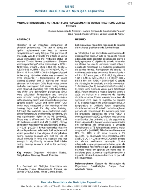 Visual stimulus does not alter fluid replacement in women practicing Zumba fitness