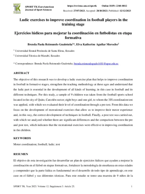 Ejercicios lúdicos para mejorar la coordinación en futbolistas en etapa formativa