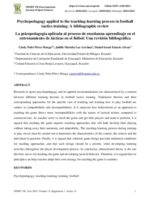 La psicopedagogía aplicada al proceso de enseñanza-aprendizaje en el entrenamiento de tácticas en el fútbol: Una revisión bibliográfica