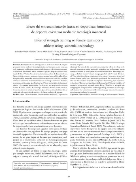 Efecto del entrenamiento de fuerza en deportistas femeninas de deportes colectivos mediante tecnología isoinercial