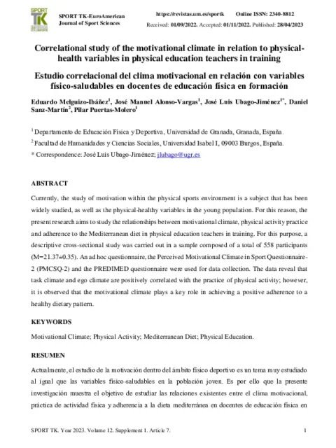 Estudio correlacional del clima motivacional en relación con variables físico-saludables en docentes de educación física en formación