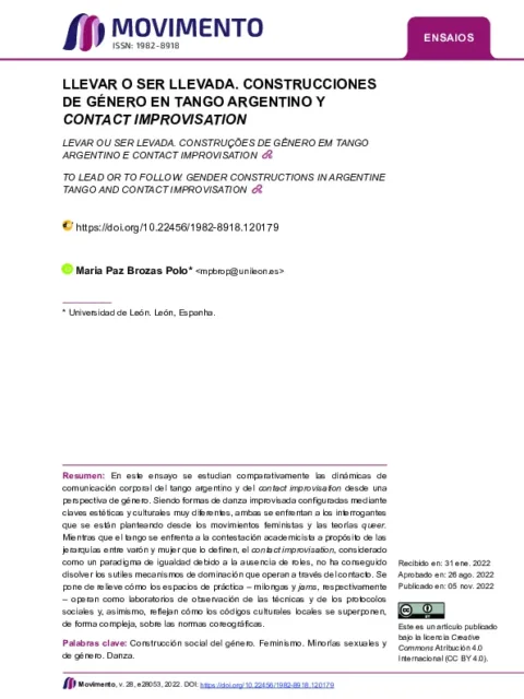 To lead or to follow: gender constructions in Argentine Tango and contact improvisation