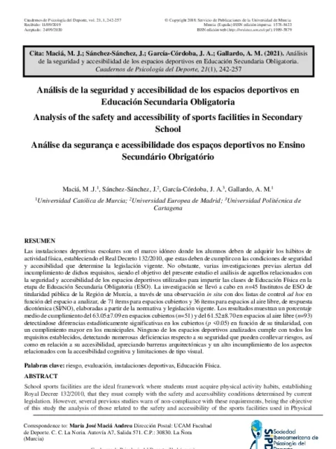 Análisis de la seguridad y accesibilidad de los espacios deportivos en Educación Secundaria Obligatoria
