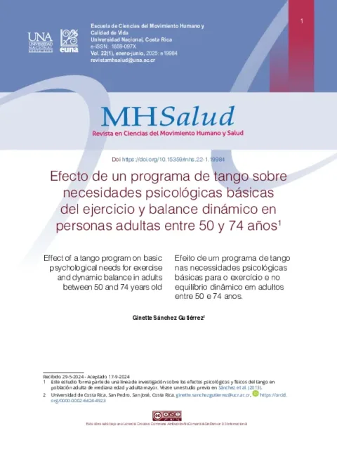 Effect of a tango program on basic psychological needs for exercise and dynamic balance in adults between 50 and 74 years old