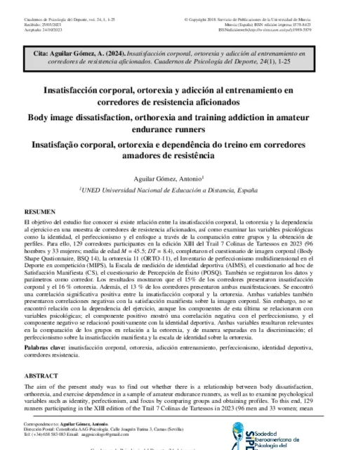 Insatisfacción corporal, ortorexia y adicción al entrenamiento en corredores de resistencia aficionados