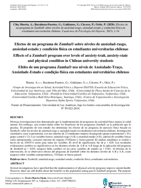 Efectos de un programa de Zumba® sobre niveles de ansiedad-rasgo, ansiedad-estado y condición física en estudiantes universitarias chilenas