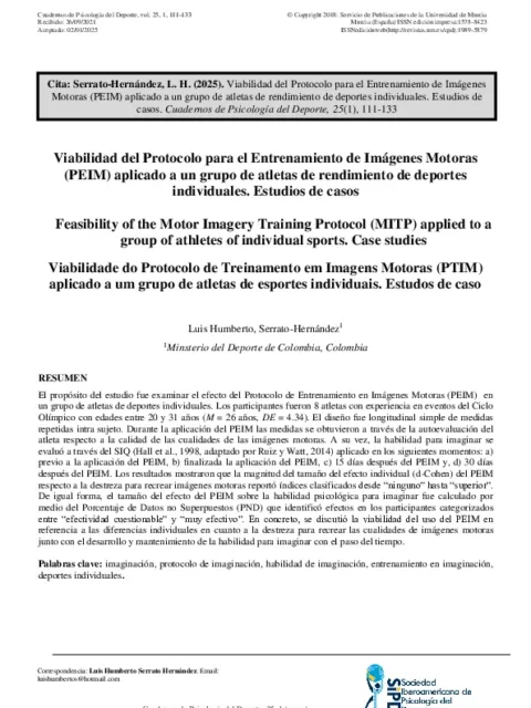 Viabilidad del Protocolo para el Entrenamiento de Imágenes Motoras (PEIM) aplicado a un grupo de atletas de rendimiento de deportes individuales. Estudios de casos