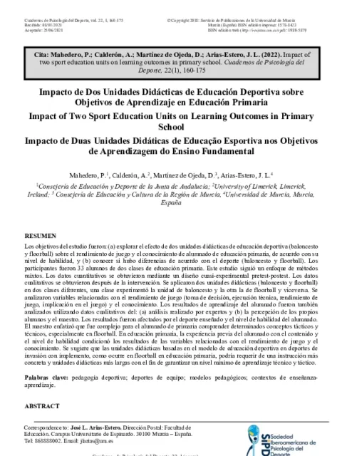Impacto de Dos Unidades Didácticas de Educación Deportiva sobre Objetivos de Aprendizaje en Educación Primaria