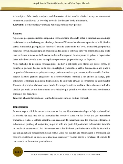 Estudio Biomecánico del Baile Tradicional de la Yumbada Mediante el Programa Kinovea