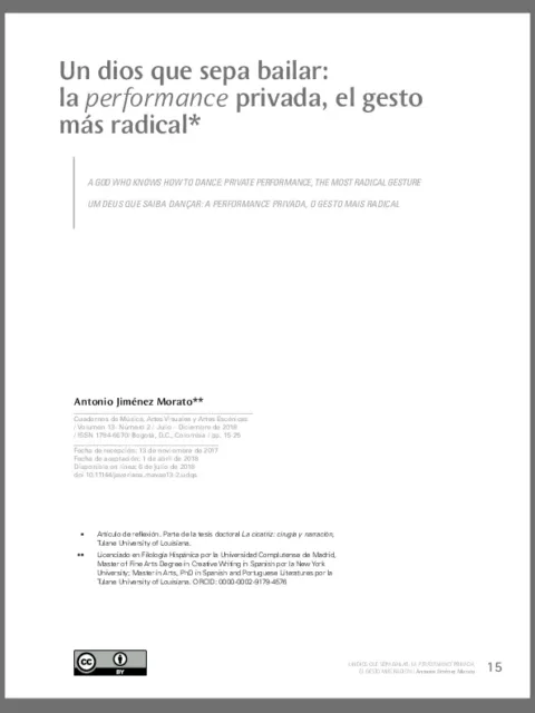 Un dios que sepa bailar: la performance privada, el gesto más radical.