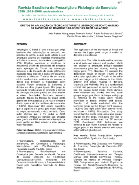 Efeitos da aplicação da técnica de Thrust e liberação de ponto gatilho na amplitude de movimento da dorsiflexão em bailarinos
